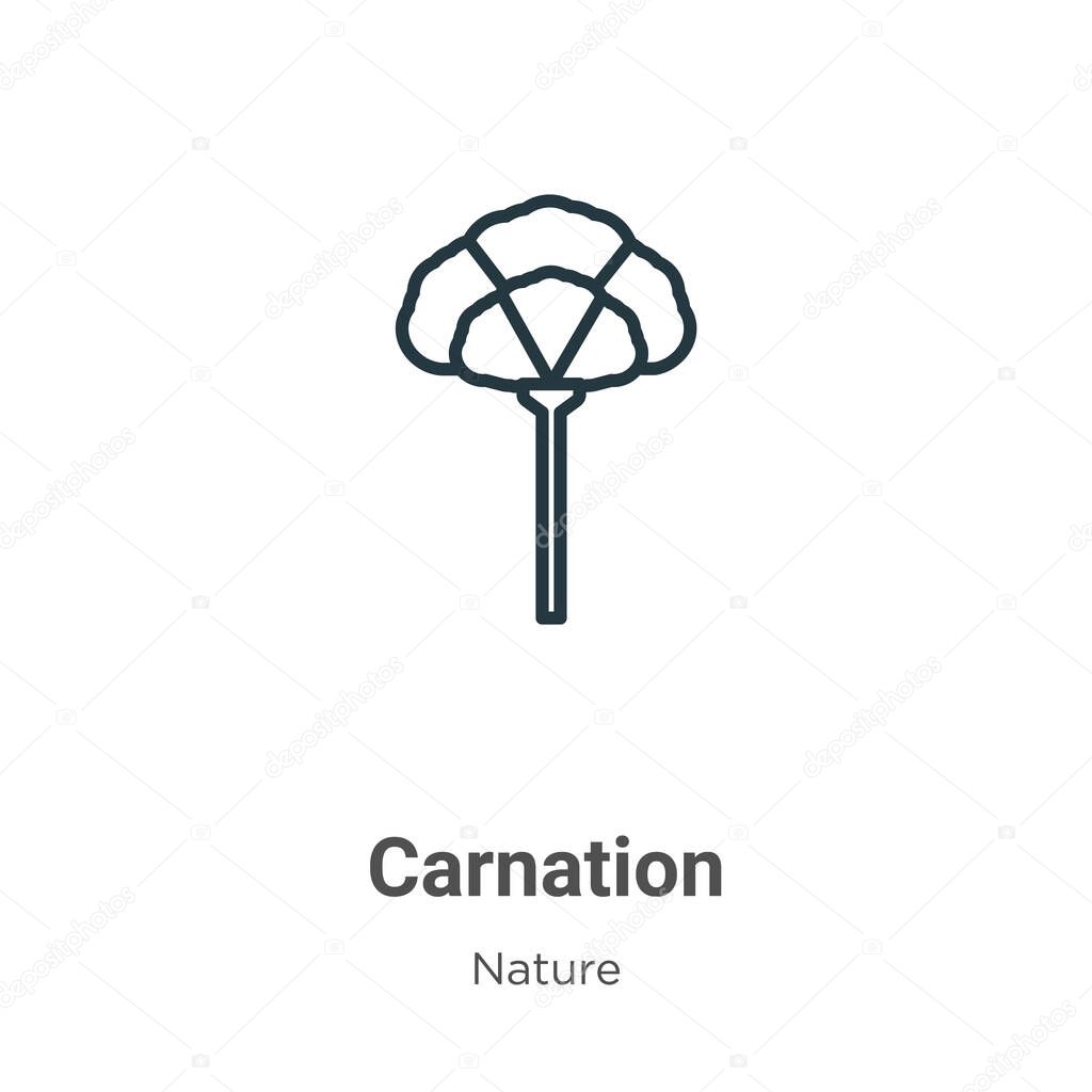 Carnation outline vector icon. Thin line black carnation icon, flat vector simple element illustration from editable nature concept isolated on white background