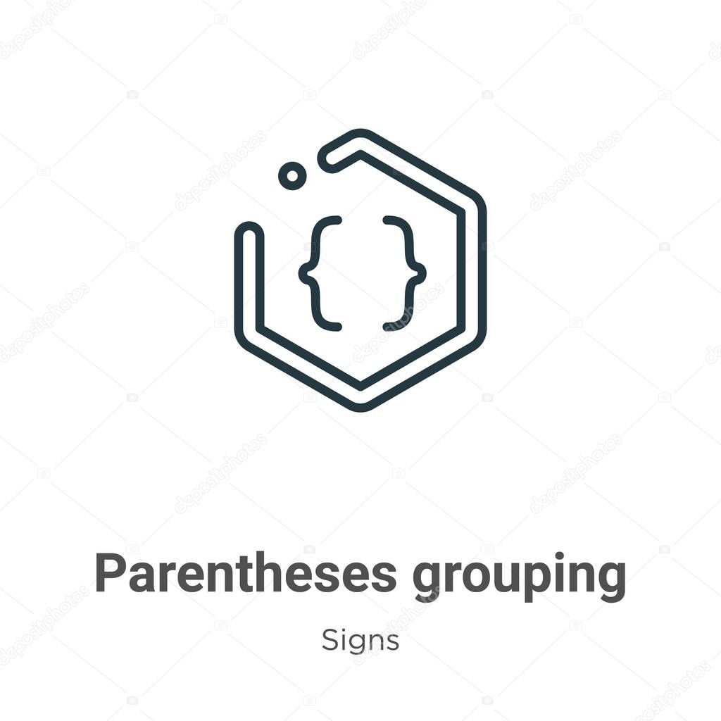 Parentheses grouping symbol outline vector icon. Thin line black parentheses grouping symbol icon, flat vector simple element illustration from editable signs concept isolated on white background