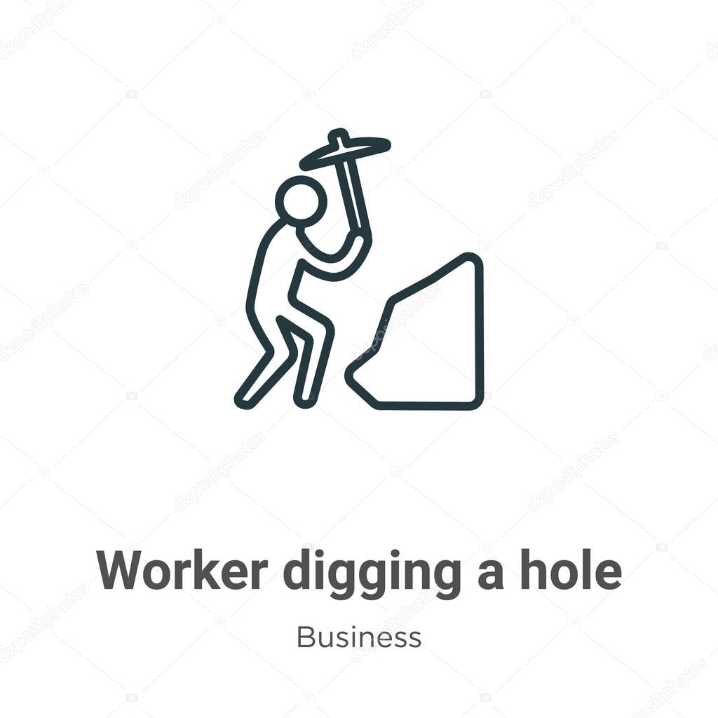 Worker digging a hole outline vector icon. Thin line black worker digging a hole icon, flat vector simple element illustration from editable business concept isolated on white background