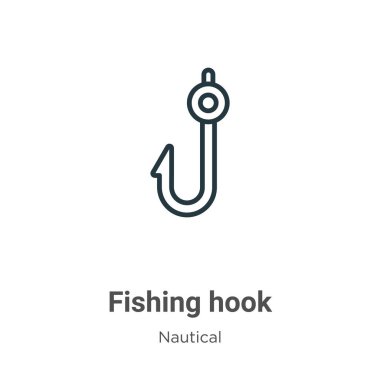 Fishing hook outline vector icon. Thin line black fishing hook icon, flat vector simple element illustration from editable nautical concept isolated on white background