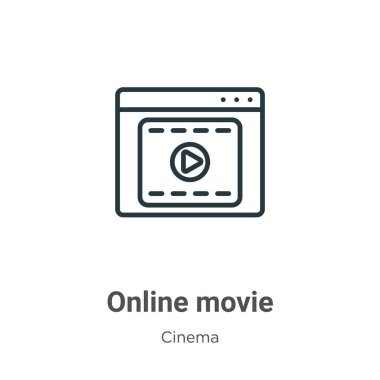 Çevrimiçi film ana hatları vektör simgesi. İnce çizgi siyah çevrimiçi film simgesi, düz vektör basit element illüstrasyonu, düzenlenebilir sinema konseptinden izole edilmiş beyaz arkaplan