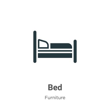 Beyaz arkaplanda yatak sembolü vektörü. Mobil konsept ve web uygulamaları tasarımı için modern mobilya koleksiyonundan düz vektör yatak simgesi işareti.