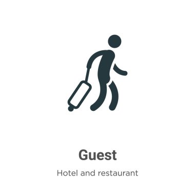 Beyaz arka planda konuk glyph ikon vektörü. Mobil konsept ve web uygulamaları tasarımı için modern otel ve restoran koleksiyonundan düz vektör misafir simgesi işareti.
