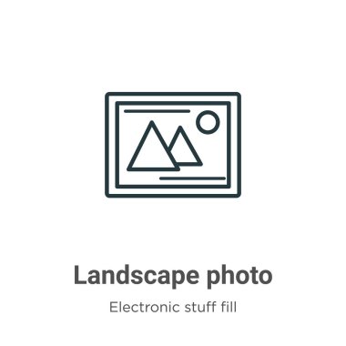 Peyzaj fotoğrafı ana hatlı vektör simgesi. İnce çizgi siyah manzara fotoğraf ikonu, düz vektör basit element illüstrasyonu düzenlenebilir elektronik eşya doldurma kavramı beyaz arkaplanda izole