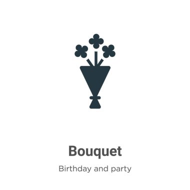 Beyaz arkaplanda buket vektör simgesi. Modern doğum gününden düz vektör buket simgesi işareti ve mobil konsept ve web uygulamaları tasarımı için parti koleksiyonu.
