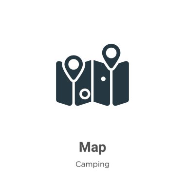 Beyaz arkaplanda harita vektör simgesi. Mobil konsept ve web uygulamaları tasarımı için modern kamp koleksiyonundan düz vektör haritası simgesi işareti.