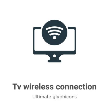 Beyaz arkaplanda TV kablosuz bağlantı kablosuz simgesi vektörü. Mobil konsept ve web uygulamaları tasarımı için modern nihai glyphicons koleksiyonundan düz vektör TV kablosuz bağlantı simgesi işareti.