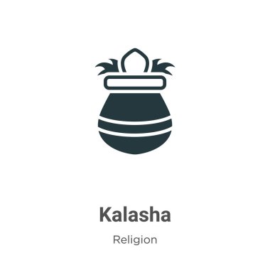 Beyaz arkaplanda Kalasha glyph simge vektörü. Mobil konsept ve web uygulamaları tasarımı için modern din koleksiyonundan düz vektör kalasha simgesi işareti.
