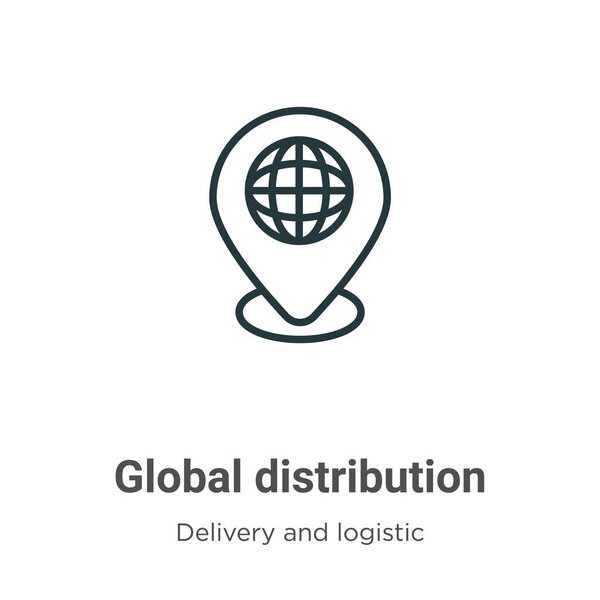 Значок вектора глобального распределения. Тонкая черная иконка глобального распределения, плоская векторная иллюстрация простого элемента из съедобной доставки и логическая концепция, выделенная на белом фоне