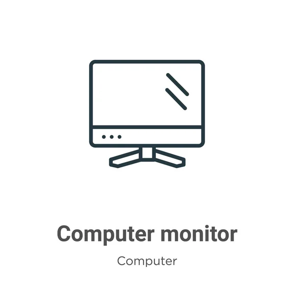 Számítógép monitor körvonalazott vektor ikon. Vékony vonal fekete számítógép monitor ikon, lapos vektor egyszerű elem illusztráció szerkeszthető számítógépes koncepció elszigetelt fehér háttér — Stock Vector