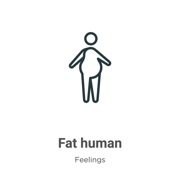 肥胖的人类轮廓矢量图标 细线黑色脂肪人物形象 平面矢量简单元素从可编辑的感觉概念中分离出白色背景 — 图库矢量图片