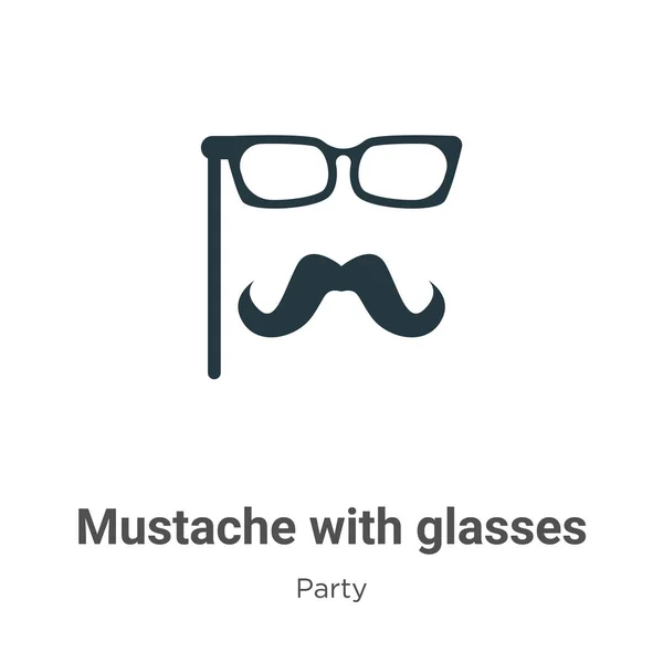 Mustache Glasses Glyph Icon Vector White Background Flat Vector Mustache — Stock Vector