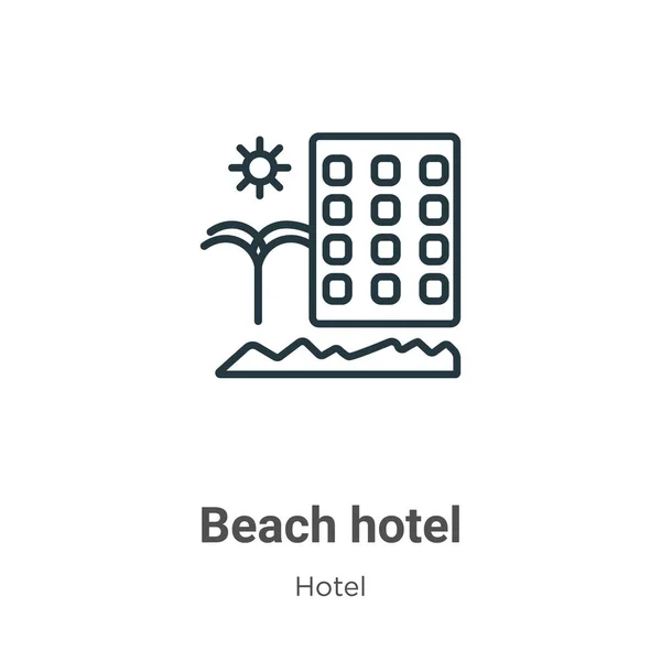 Strandhotel Umriss Vektor Symbol Dünne Linie Schwarzer Strand Hotel Symbol — Stockvektor