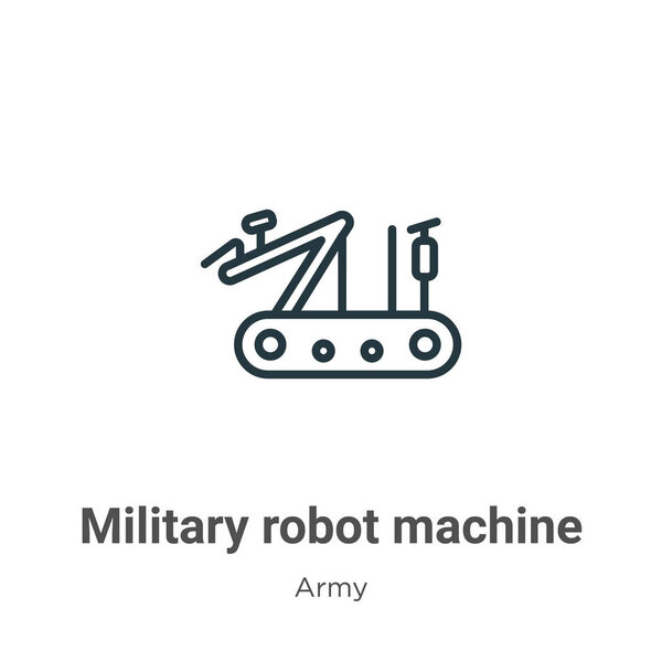 Военный робот начертил векторный значок. Тонкая линия черного военного робота иконка машины, плоский вектор простой элемент иллюстрация из редактируемой армии концепции изолированы на белом фоне
