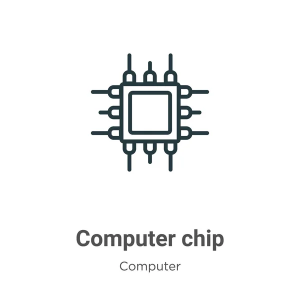 Computer chip outline vector icon. Thin line black computer chip icon, flat vector simple element illustration from editable computer concept isolated on white background — Stock Vector
