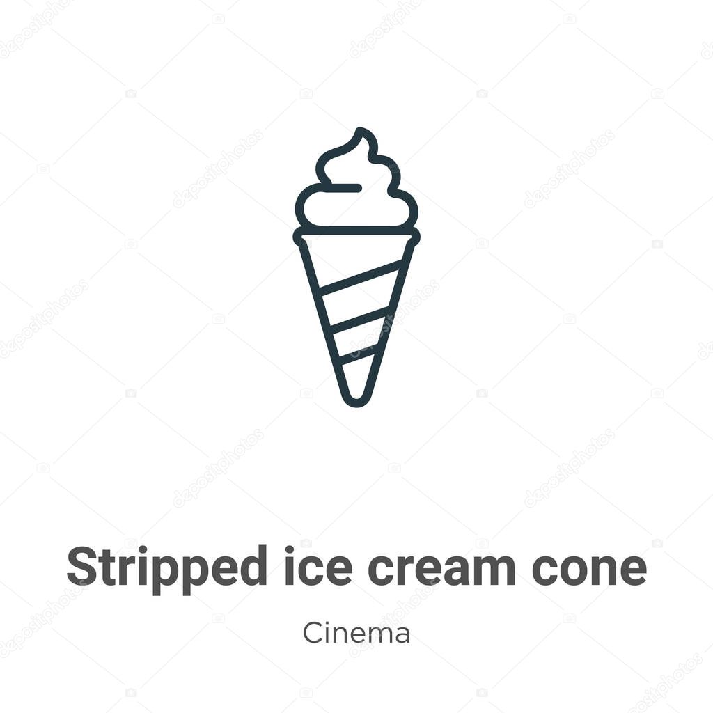 Stripped ice cream cone outline vector icon. Thin line black stripped ice cream cone icon, flat vector simple element illustration from editable cinema concept isolated on white background