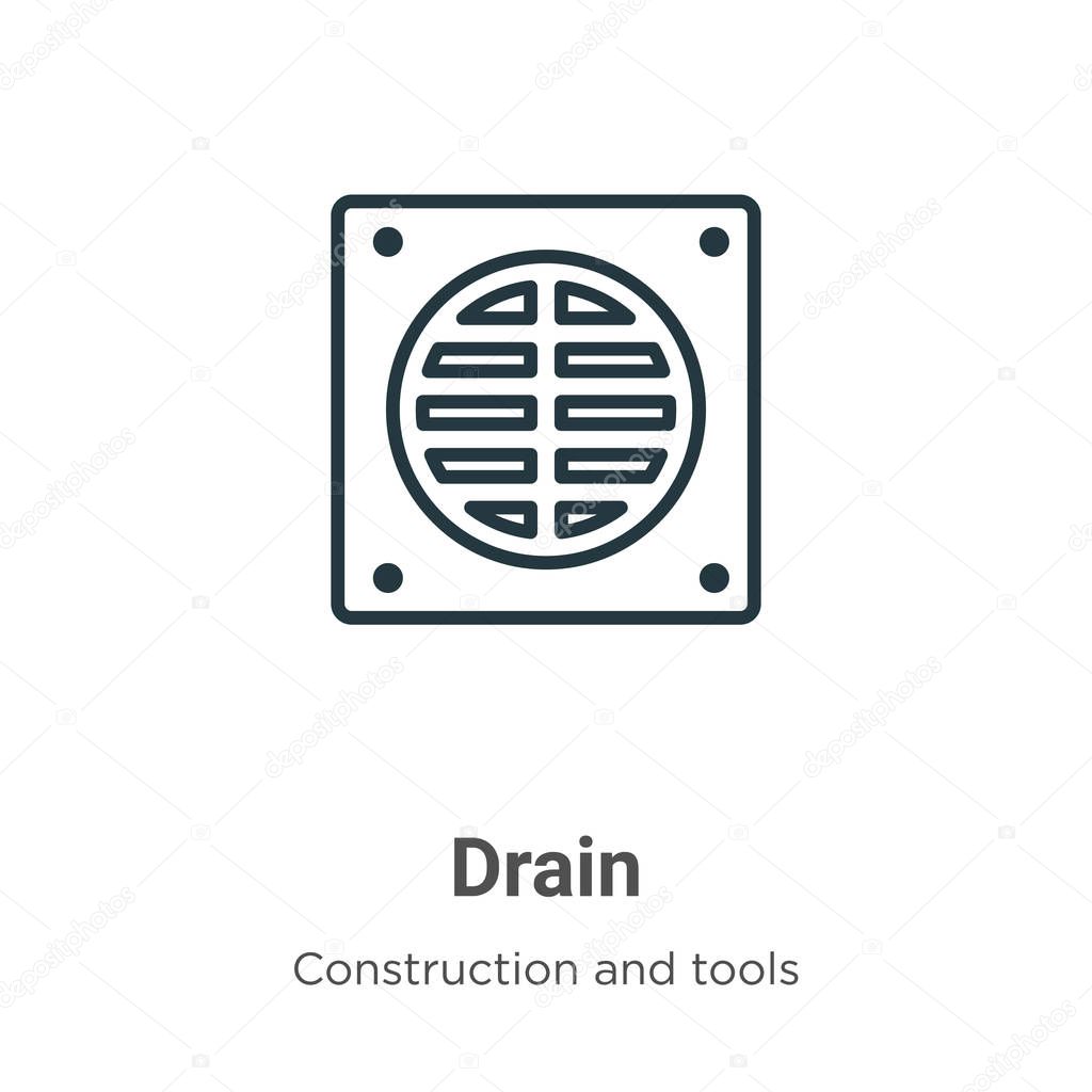 Drain outline vector icon. Thin line black drain icon, flat vector simple element illustration from editable construction and tools concept isolated on white background