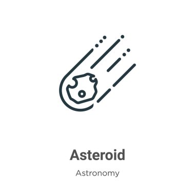 Göktaşı çizgisi vektör simgesi. İnce çizgi siyah asteroit simgesi, düz vektör basit element çizimi, düzenlenebilir astronomi kavramından beyaz arkaplanda izole edilmiş.