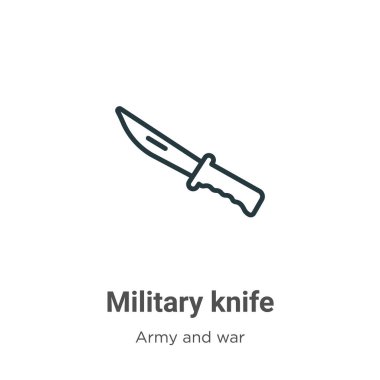 Askeri bıçak taslak vektör ikonu. İnce çizgi siyah askeri bıçak ikonu, düz vektör basit element çizimi düzenlenebilir ordu ve savaş konsepti beyaz arka planda izole edilmiş.