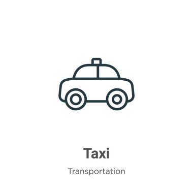 Taksi ana hatları vektör simgesi. İnce çizgi siyah taksi simgesi, düz vektör basit element çizimi, düzenlenebilir ulaşım kavramından beyaz arkaplanda izole edilmiş.