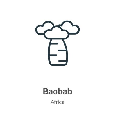 Baobab ana hat vektör simgesi. İnce çizgi siyah baobab simgesi, düz vektör basit element gösterimi düzenlenebilir Afrika kavramından beyaz arkaplanda izole edilmiş