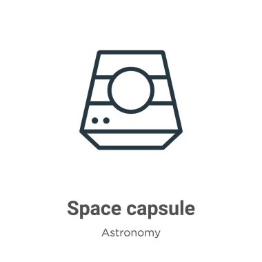Uzay kapsülü ana hatlı vektör simgesi. Beyaz arkaplanda izole edilmiş ince çizgi siyah uzay kapsülü, düz vektör basit element gösterimi