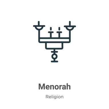 Menorah ana hat vektör simgesi. İnce çizgi siyah menorah simgesi, düz vektör basit element çizimi, düzenlenebilir din kavramından beyaz arkaplanda izole edilmiş.