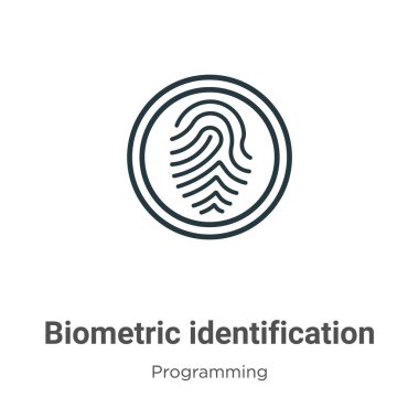 Biyometrik tanımlama ana hatlı vektör simgesi. Beyaz arkaplanda izole edilmiş ince çizgi siyah biyometrik tanımlama simgesi, düz vektör basit element gösterimi
