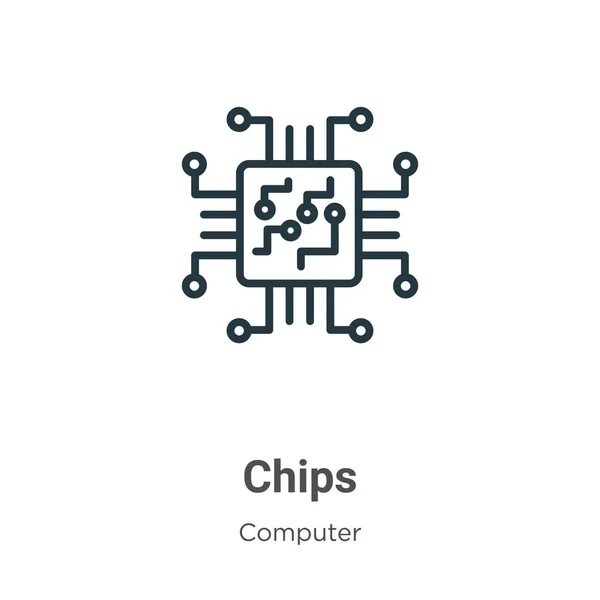 Chips delinear ícone vetorial. Ícone de chips pretos de linha fina, ilustração simples vetorial plana do conceito de computador editável isolado no fundo branco —  Vetores de Stock