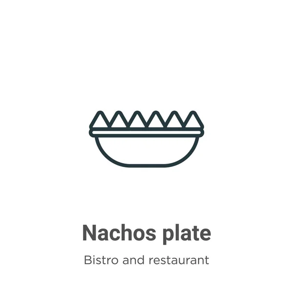 Nachos placa contorno icono vectorial. Icono de placa de nachos negros de la línea Thin, ilustración vectorial simple de elementos editables del bistró y el concepto de restaurante aislados sobre fondo blanco. — Vector de stock