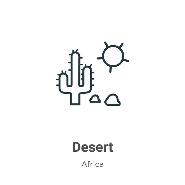 Desert Outline Vector Icoon Dunne Lijn Zwart Woestijn Icoon Platte — Stockvector