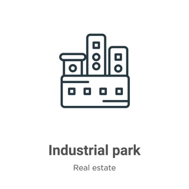 Endüstriyel park ana hatları vektör ikonu. İnce çizgi siyah sanayi parkı ikonu, düz vektör basit element çizimi düzenlenebilir emlak kavramından beyaz arka planda izole edilmiş felç