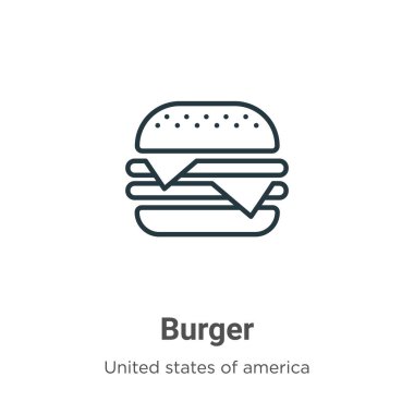 Burger ana hatlı vektör simgesi. İnce çizgi siyah burger simgesi, düz vektör basit element illüstrasyonu düzenlenebilir Birleşik Devletler kavramından izole edilmiş beyaz arka plan vuruşu