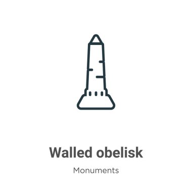 Duvarlı dikilitaş dış hat vektör simgesi. İnce çizgi siyah duvarlı dikilitaş simgesi, düz vektör basit element çizimi düzenlenebilir anıtlar konseptinden izole edilmiş beyaz arkaplan vuruşu