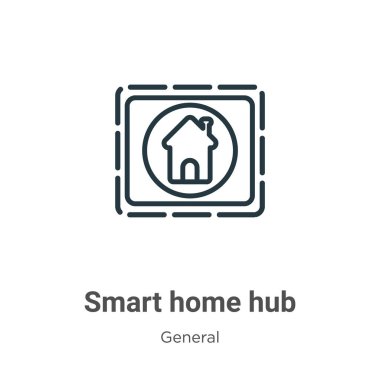 Akıllı ev merkezi ana hat vektör simgesi. İnce çizgi siyah akıllı ev merkezi simgesi, düz vektör basit element çizimi, düzenlenebilir genel konseptten izole edilmiş beyaz arkaplan vuruşu