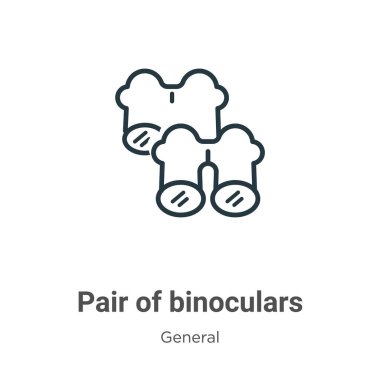 Bir çift dürbün ana hatlı vektör simgesi. Dürbün simgesinin ince çizgi siyah çifti, düz vektör basit element çizimi düzenlenebilir genel konseptten izole edilmiş beyaz arkaplan vuruşu