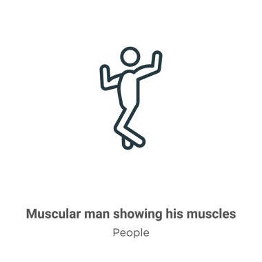 Kaslı adam kaslarını gösteriyor, vektör ikonunu çiziyor. İnce çizgi siyah kaslı adam kas simgesini gösteriyor, düz vektör basit element çizimi düzenlenebilir insanlardan izole edilmiş felç kavramı