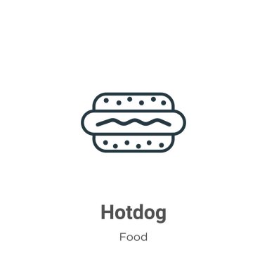Hotdog ana hatları vektör simgesi. İnce çizgi siyah hotdog simgesi, düz vektör basit element illüstrasyonu düzenlenebilir gıda kavramından beyaz arka planda izole edilmiş felç