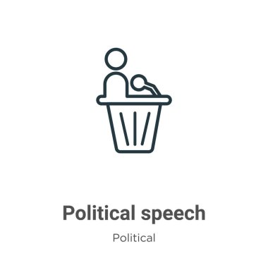Siyasi konuşma ana hatları vektör ikonu. İnce çizgi siyah konuşma ikonu, düz vektör basit element illüstrasyonu, düzenlenebilir politik konseptten beyaz arkaplanda izole edilmiş vuruş