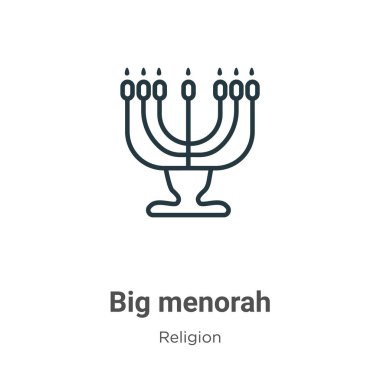 Büyük menorah ana hatlı vektör simgesi. İnce çizgi siyah büyük menorah simgesi, düz vektör basit element illüstrasyonu düzenlenebilir din kavramından beyaz arka planda izole edilmiş felç
