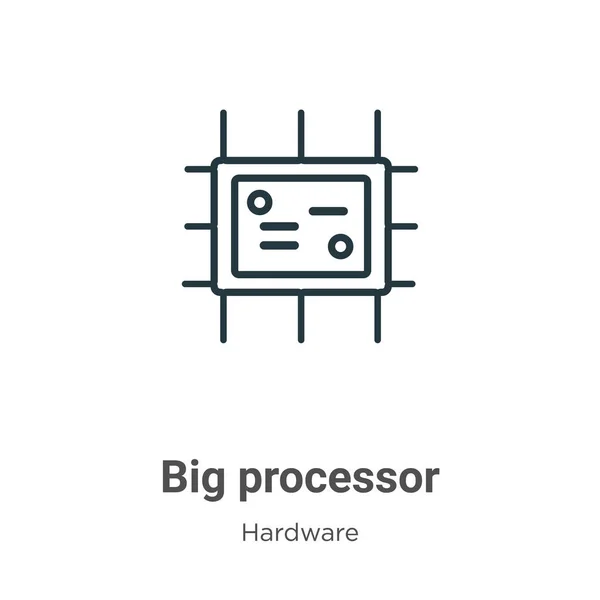 Grote Processor Omtrek Vector Icoon Dunne Lijn Zwarte Grote Processor — Stockvector