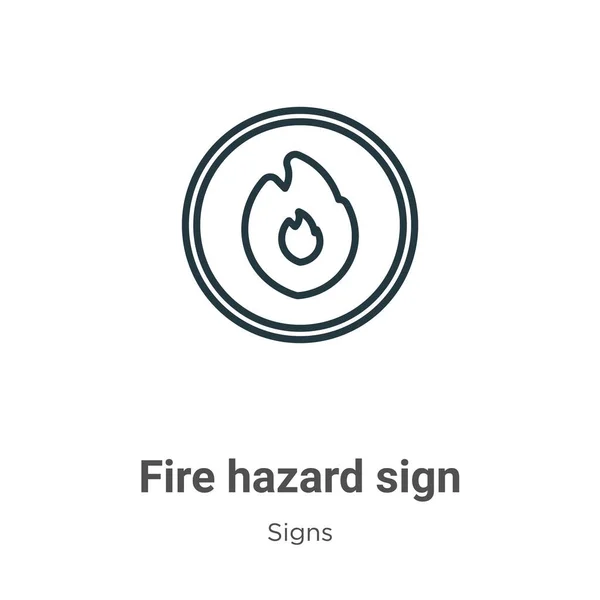 Fire Hazard Sign Outline Vector Icon Thin Line Black Fire — Stock Vector