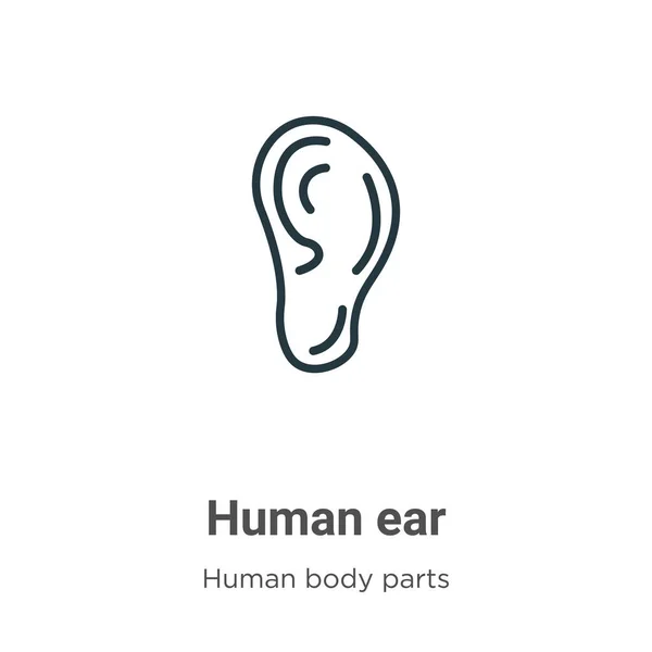 Icono Vector Contorno Oído Humano Icono Oído Humano Negro Línea — Vector de stock