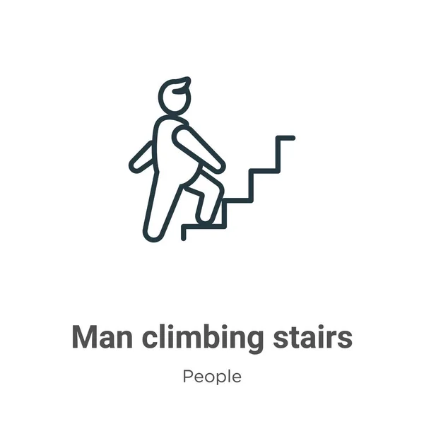 Man Climbing Stairs Outline Vector Icon Thin Line Black Man — Stock Vector