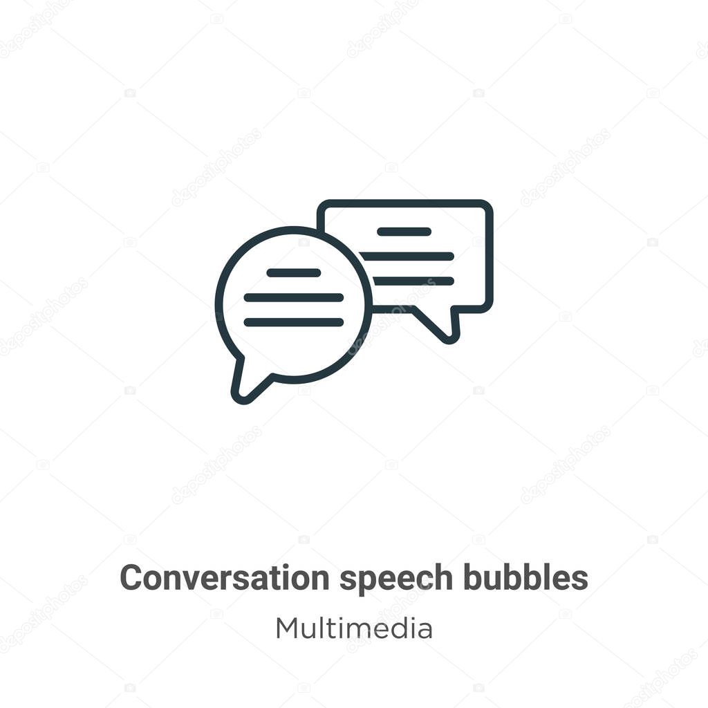 Conversation speech bubbles outline vector icon. Thin line black conversation speech bubbles icon, flat vector simple element illustration from editable multimedia concept isolated stroke on white