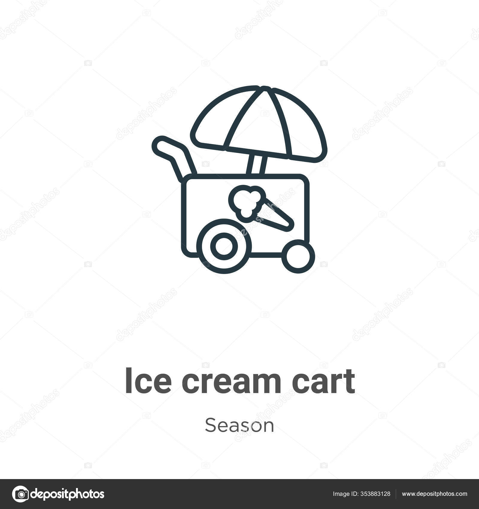 Ice Cream Cart Outline Vector Icon Thin Line Black Ice Stock Vector