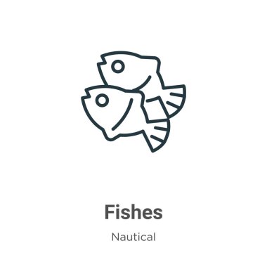 Taslak vektör simgesini avlar. İnce çizgi siyah balık simgesi, düz vektör basit element çizimi düzenlenebilir deniz konseptinden beyaz arkaplanda izole edilmiş vuruş