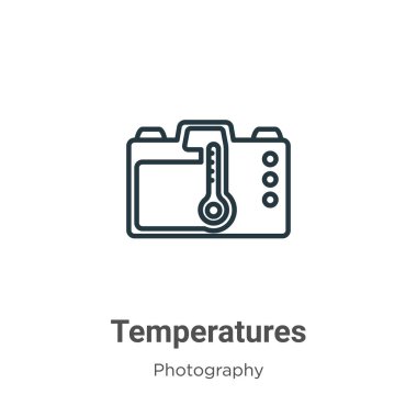 Sıcaklıklar vektör simgesini belirler. İnce çizgi siyah sıcaklık simgesi, düz vektör basit element illüstrasyonu düzenlenebilir fotoğrafçılık kavramından beyaz arkaplanda izole edilmiş vuruş