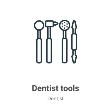 Dişçi araçları ana vektör simgesini çizer. İnce çizgi siyah dişçi araçları simgesi, düz vektör basit illüstrasyon düzenlenebilir dişçi kavramından beyaz zemin üzerinde izole felç