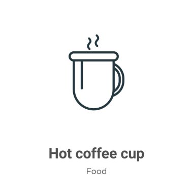 Sıcak kahve fincanı vektör ikonu. İnce çizgi siyah kahve fincanı simgesi, düz vektör basit element çizimi, düzenlenebilir gıda konseptinden izole edilmiş beyaz arka plan felci.
